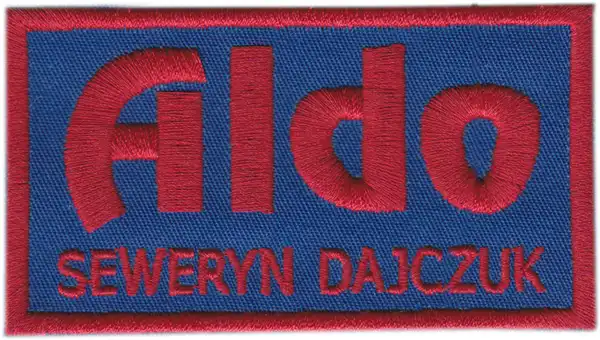 Świat haftu - Emblemat firmowy łączony z imieniem czerowono-niebieski Świat haftu - Emblemat firmowy łączony z imieniem czerowono-niebieski