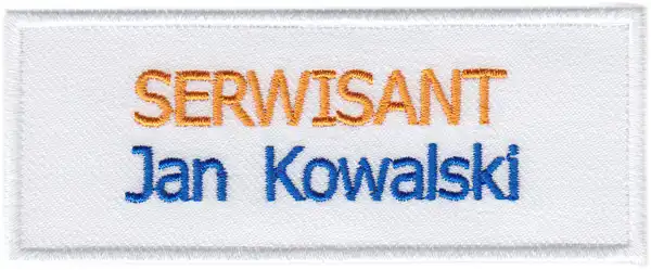 Świat haftu - Emblemat funkcyjny biało-niebiesko-pomarańczowy Świat haftu - Emblemat funkcyjny biało-niebiesko-pomarańczowy