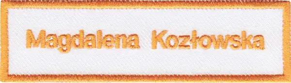 Świat haftu - Emblemat imienny biało-pomarańczowy Świat haftu - Emblemat imienny biało-pomarańczowy
