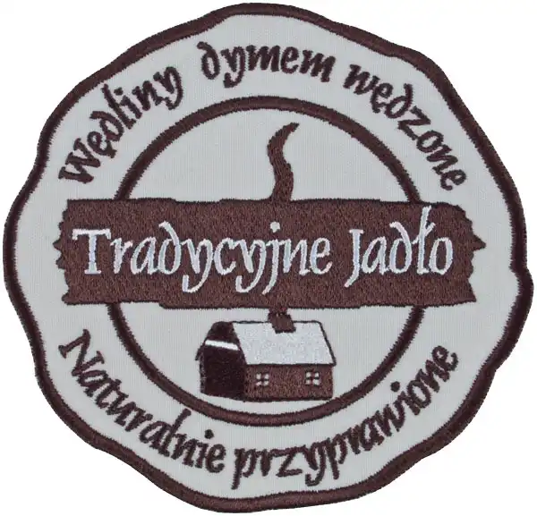 Świat haftu - Emblemat z firmowym logo okrągły o nieregularnych krawędziach Świat haftu - Emblemat z firmowym logo okrągły o nieregularnych krawędziach