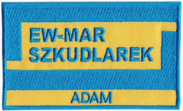 Świat haftu - Naszywka imienna łączona z logo żółto-niebieska Świat haftu - Naszywka imienna łączona z logo żółto-niebieska